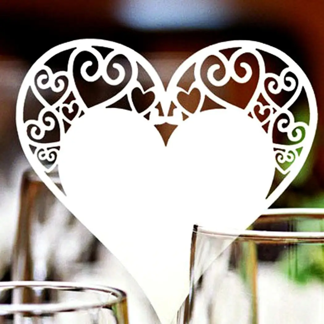 

50pcs/set Wedding Table Decoration Place Cards Laser Cut Heart Floral Wine Glass Place Cards For Wedding Party Decoration