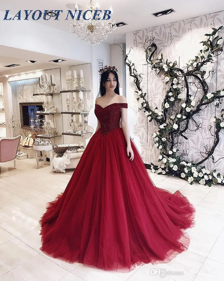 Ball Gown Burgundy Tulle Red Prom Dress 2019 African Plus Size Evening Formal Dresses Abiti da sera