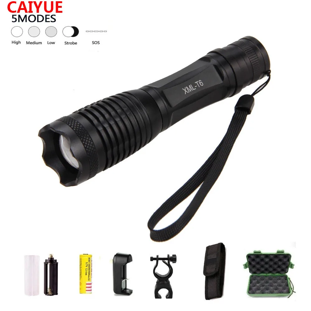 

led flashlight zoom tactical torch cree xml t6 Powerful light gladiator aluminum Waterproof Zoomable torch for 3xAAA or 1x18650