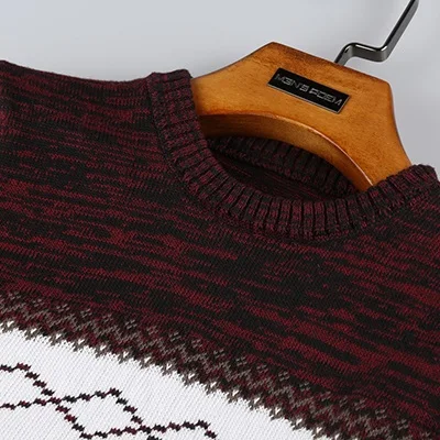 Вязаные пуловеры для мужчин, осень, зима, новая мода о-образным вырезом Жаккардовый Трикотаж вязаный обтягивающий свитер джемпер подростка - Цвет: Wine red pullovers