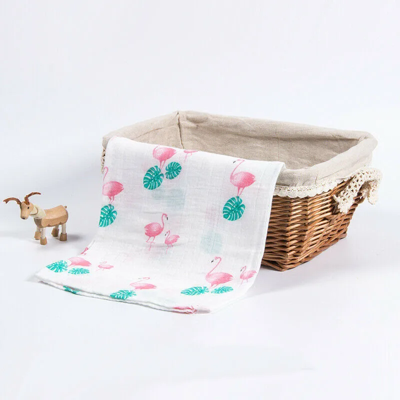Flamingo PUDCOCO мягкое большое хлопковое детское одеяло дышащее муслиновое Пеленальное Одеяло с квадратами из бамбукового волокна детское полотенце 120x120 см - Цвет: Flamingo