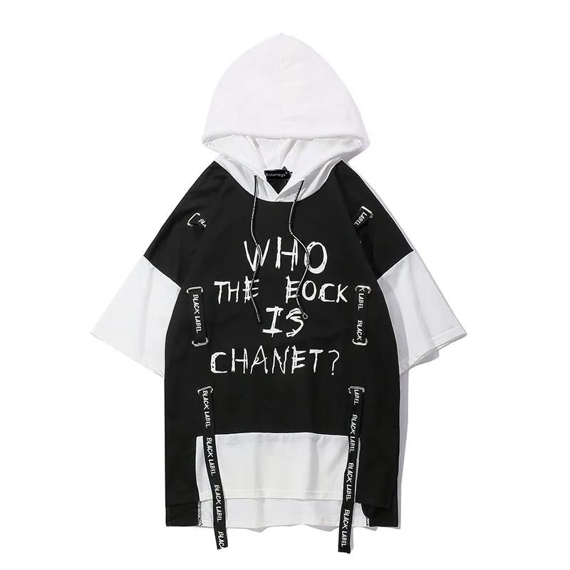 Aolamegs T Shirt Men Block Ribbon Hooded Men's Tee Shirts Short Sleeve T Shirt Fashion High Street Tees Hip Hop Streetwear (11)