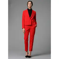 Новый красный двубортный женский деловой костюм, приталенный женский Зимний деловой костюм