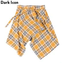 Dark Icon Side Pocket Plaid Skirt Men Irregular Hemline Men's Skirts One Piece One Size