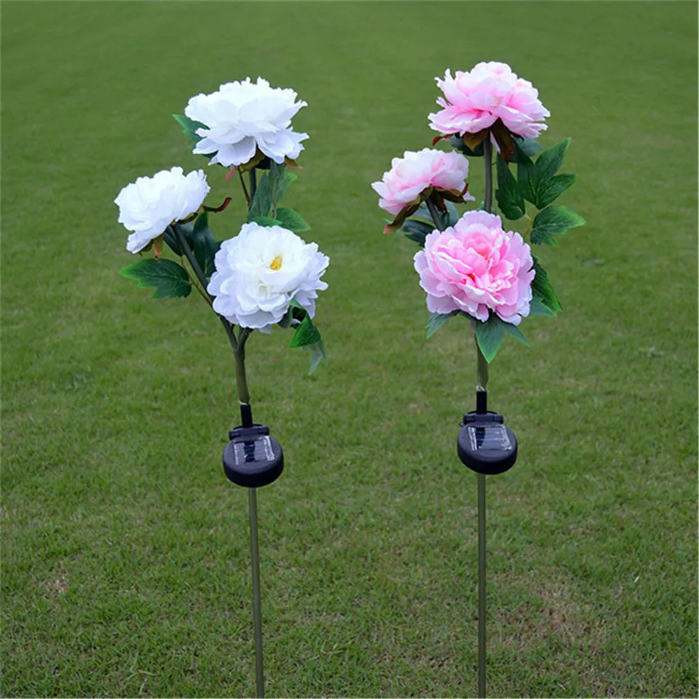 

2pcs/lot Waterproof Solar Powered Peony flower Landscape Decoration Outdoor Garden Yard Lawn White Lights