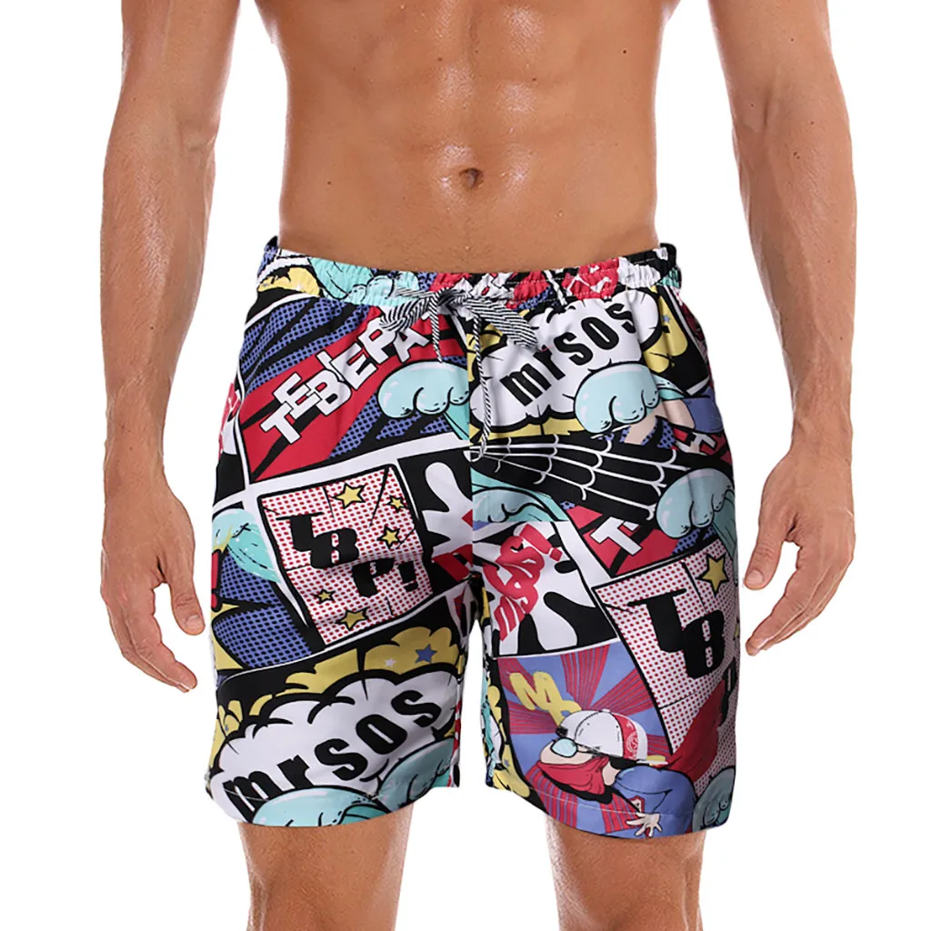 Лето шорты мужские модные быстросохнущие пляжные шорты с принтом повседневные мужские шорты для фитнеса с завязками размера плюс Apr16 - Цвет: RD
