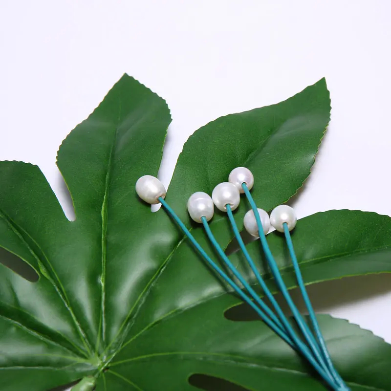 Blue Leather 10-11 mm String Pearl Necklace 68 cm Long, 5 Star Pendant 10.5 cm Long