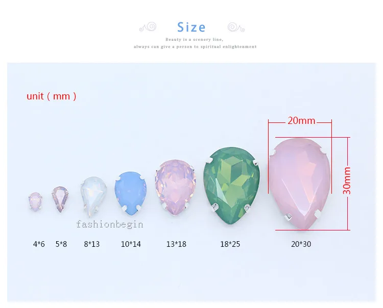 All size Silver plated Sew on glass stone white/green/pink opal sewing Flatback Crystal Rhinestone teardrop Wedding Dress jewels - Цвет: 9p 20x30 white opal