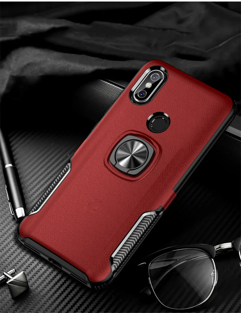 Мягкий силиконовый кожаный чехол для Xiaomi mi A2 Lite A3 CC9E для Red mi Note 5 6 7 8 Pro, автомобильный держатель, магнитная матовая жесткая задняя крышка из поликарбоната - Цвет: red