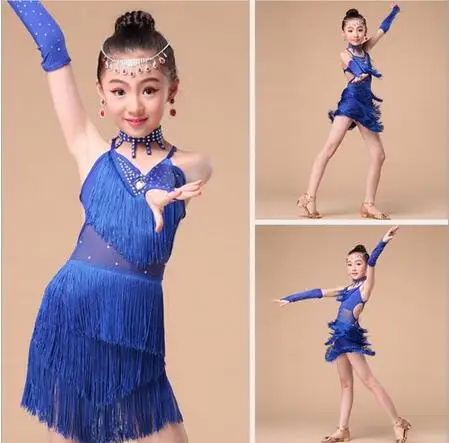

2017 Latin Dance Dresses Suits Kids/Children/Girls Sexy Fringe Skirt Ballroom/Tango/Rumba/Latin Dresses Clothings For Dancer