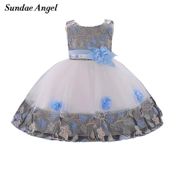 

Sundae Angel baby girl dress baptism Round Neck Ball Gown Mesh Flower belt Newborn Dresses Embroidery Baby birthday dress