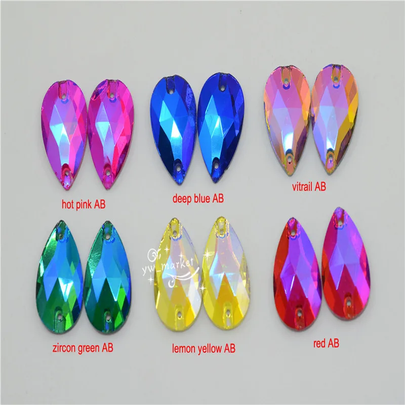 

Color TearDrop Glass Crystal AB Rhinestone FlatBack Stones Jewels Making Custome Sew On