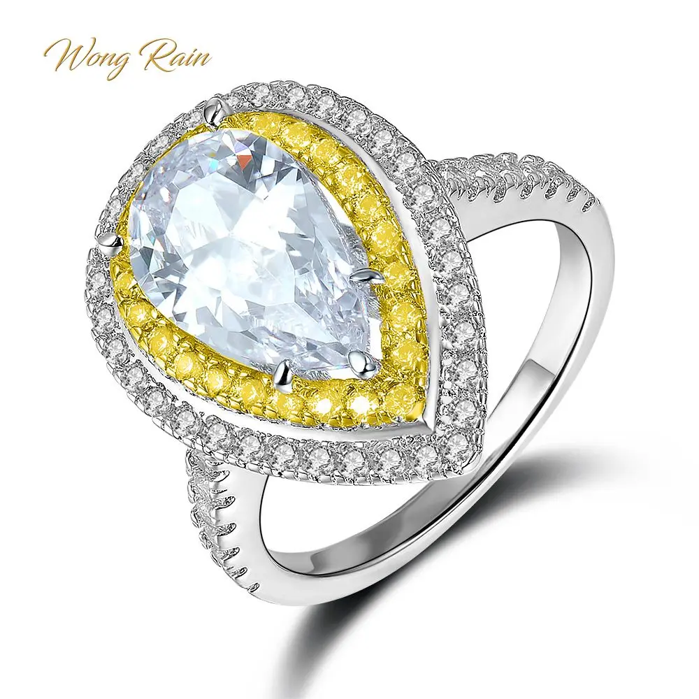 

Wong Rain Luxury 100% 925 Sterling Silver Water Drop Pear White Sapphire Gemstone Wedding Engagement Ring Jewelry Wholesale