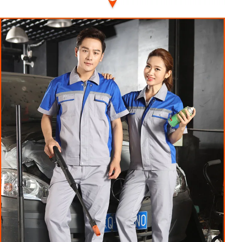 Reflective Uniform Men's Work Clothing Women Short Sleeve Coveralls Quick Dry Overalls for Worker Repairman Machine Auto Repair