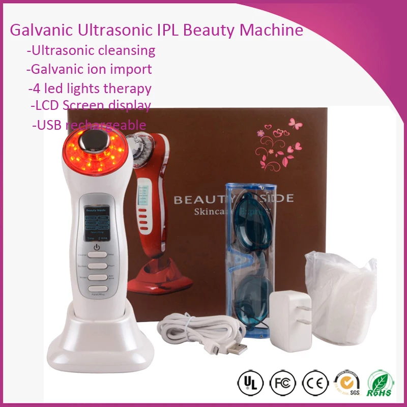 

3MHZ Ultrasonic Red Blue Green Yellow Led Light Photon Therapy Skin Rejuvenation Beauty Instrument Free Shipping