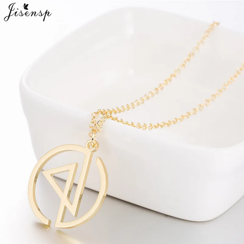 

Jisensp Punk Style Fashion Linkin Park Symbol Pendant Necklace Geometric Triangle and Round Charm Necklace for Women Men