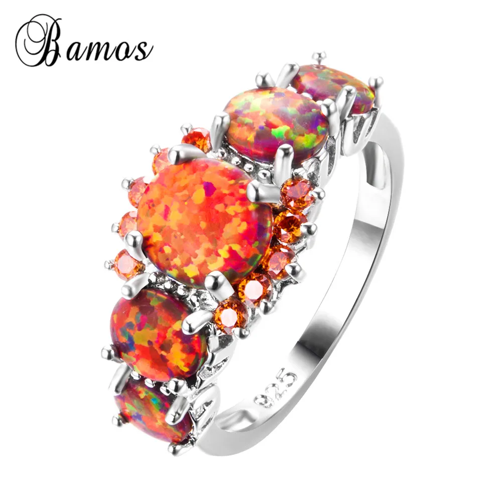 

Bamos Brand Fashion Round Orange Fire Opal Ring 100% Real 925 Sterling Silver Jewelry For Lady Christmas Gifts Luxury Rings