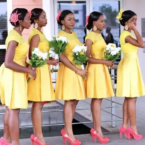 Best Selling Short Yellow Bridesmaid Dresses Lace Zipper Ruffles Knee  Length Wedding Party Gowns Custom|short yellow|yellow bridesmaid dressshort  yellow bridesmaid dress - AliExpress