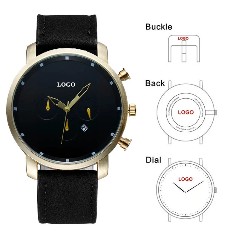 

CL003 Low MOQ 50pcs Design Your Logo Watch Water Resistant OEM Manufacturer Custom Watch Leather Strap Chronograph Watch
