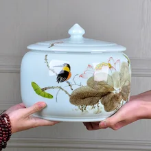 Цзиндэчжэнь ручная роспись Керамическая чайная коробка коллекция цветок чай масло соль, специи Кухня Офис бак для хранения