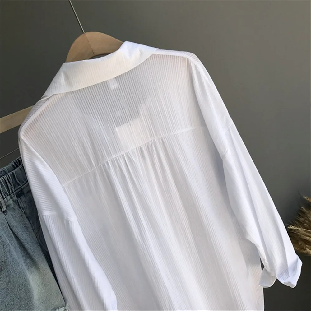 100% Cotton Casual White Sunproof Blouse Women 2018 Summer Women Long Sleeve White Shirts Blouse High quality Office Blouse Tops (6)