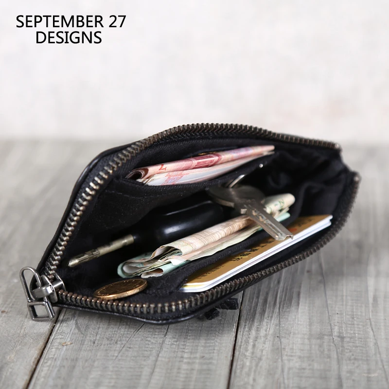 

New Zipper Short Wallet Genuine Leather Handmade Soft Sheepskin Key Wallets Fashion Coin Purses Money Bag Credit Card Purse