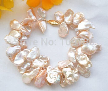 

hot sell2strands Pink lamina KESHI REBORN PEARL BRACELET 8inch