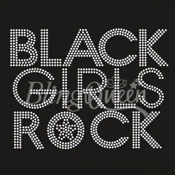 

BlingQueen 25PCS/LOT BLACK GIRLS ROCK Hot Fix Rhinestone Transfers Design