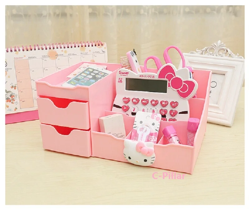 2017 Hello Kitty Pattern Stroage Box Makeup Organizer Boxes Pink Drawer