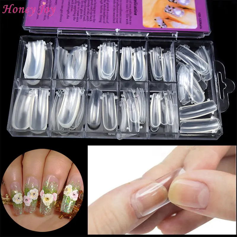 

Pro 100pcs/set #0-#9 Size Reusable Acrylic Nails Mold Molding False Nails Tips Model w Two Front Bulges for Holding Clear