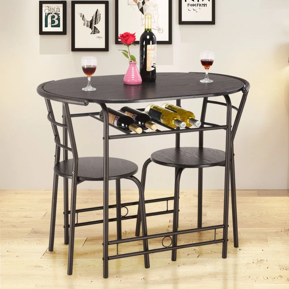 Giantex 3 PCS Dining Set Table and 2 Chairs Home Kitchen Breakfast Bistro Pub Furniture Modern Dining Room Furniture HW57334BK