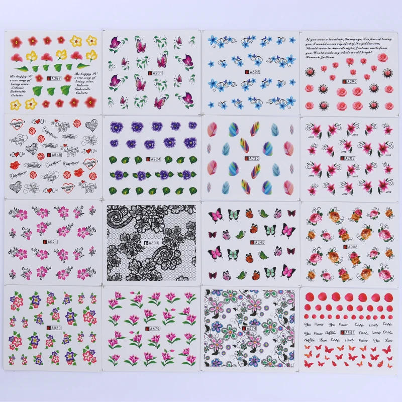 50 листов бабочка цветок красочный бант Любовь перо водная наклейка для дизайна ногтей водные наклейки для украшения ногтей