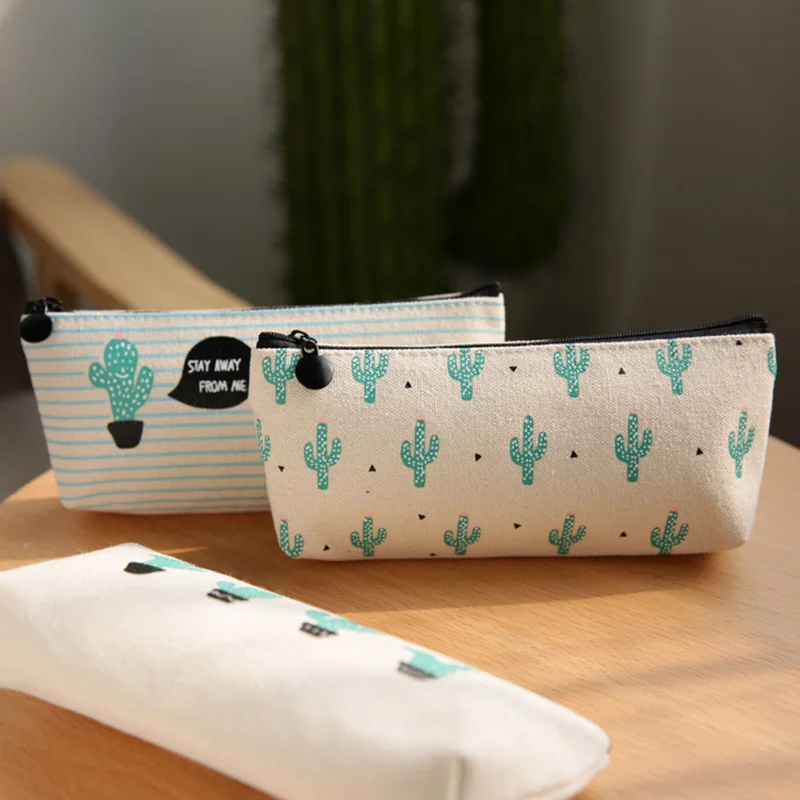 

Creative Cactus Pencil Case Kawaii Canvas Pencil Bag Pen Box Cases For Girls Boys Bts Korean Stationery Office School Supplies