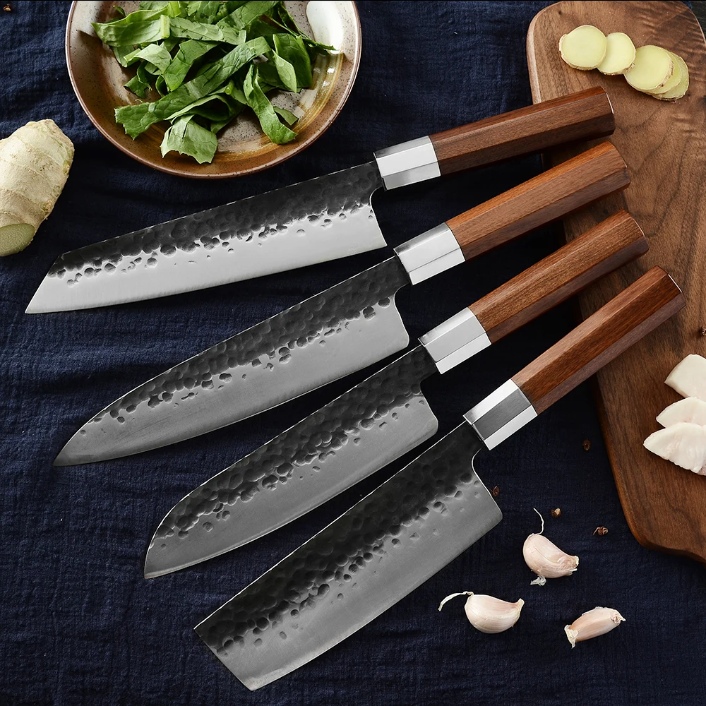 Дамасские кованые ножи Набор ручной работы из нержавеющей стали кухонный нож шеф-повара слайсер Santoku Kirisuke ножи накири высокой твердости