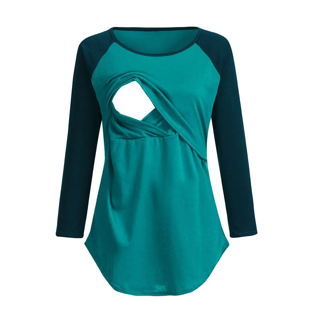 Maternity Womens Nursing Splice Long Sleeve Round Neck Breastfeeding Blouse Breastfeeding T-shirt Nursing Clothes for Women 2019