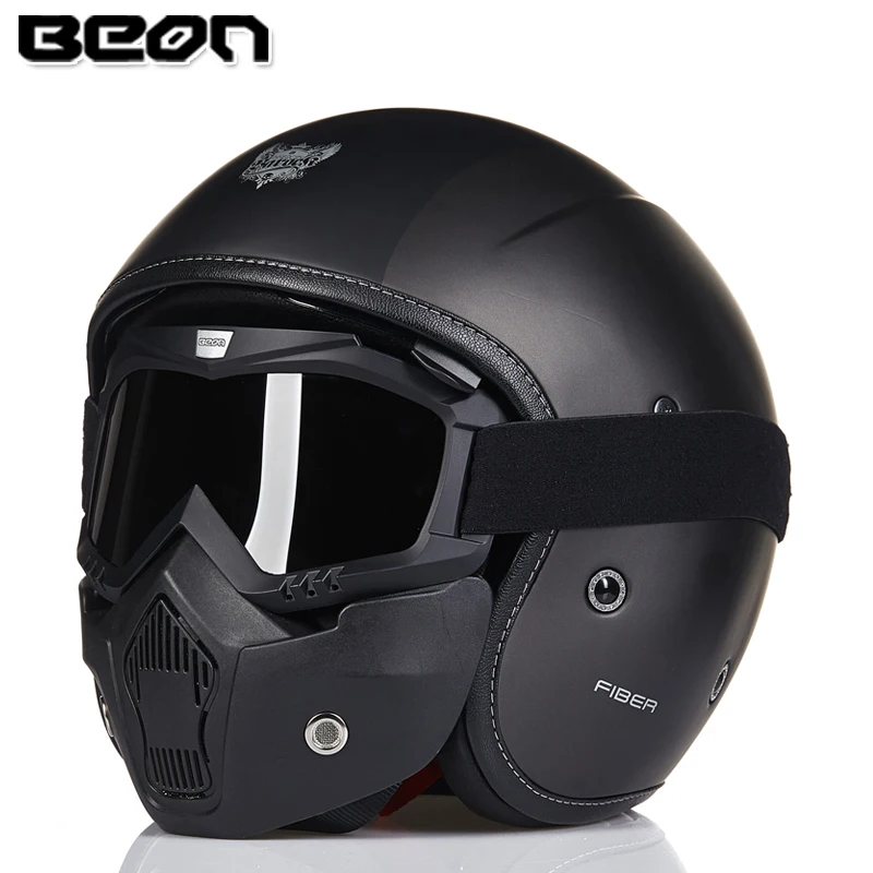 Brand BEON Motorcycle Retro Black Cruiser Helmet Moto Vintage Classical