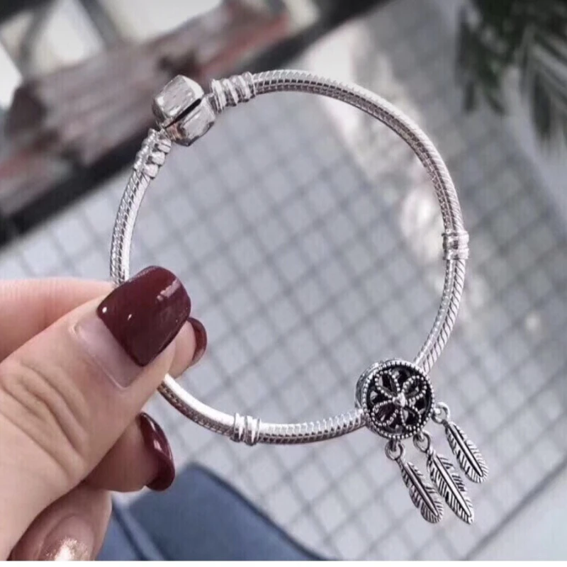 

Fits Jewelry Glamour DIY Women Jewelry Sterling Silver 925 Four-leaf Clover Beads Accessories Dream Catcher Bracelet