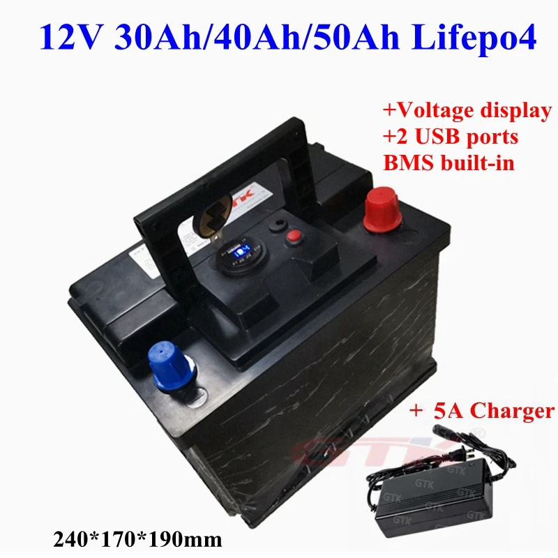12V 30Ah 40Ah 50Ah lifepo4 литиевая батарея для ночной рыбалки fish finder внешний источник питания+ 5A Зарядное устройство