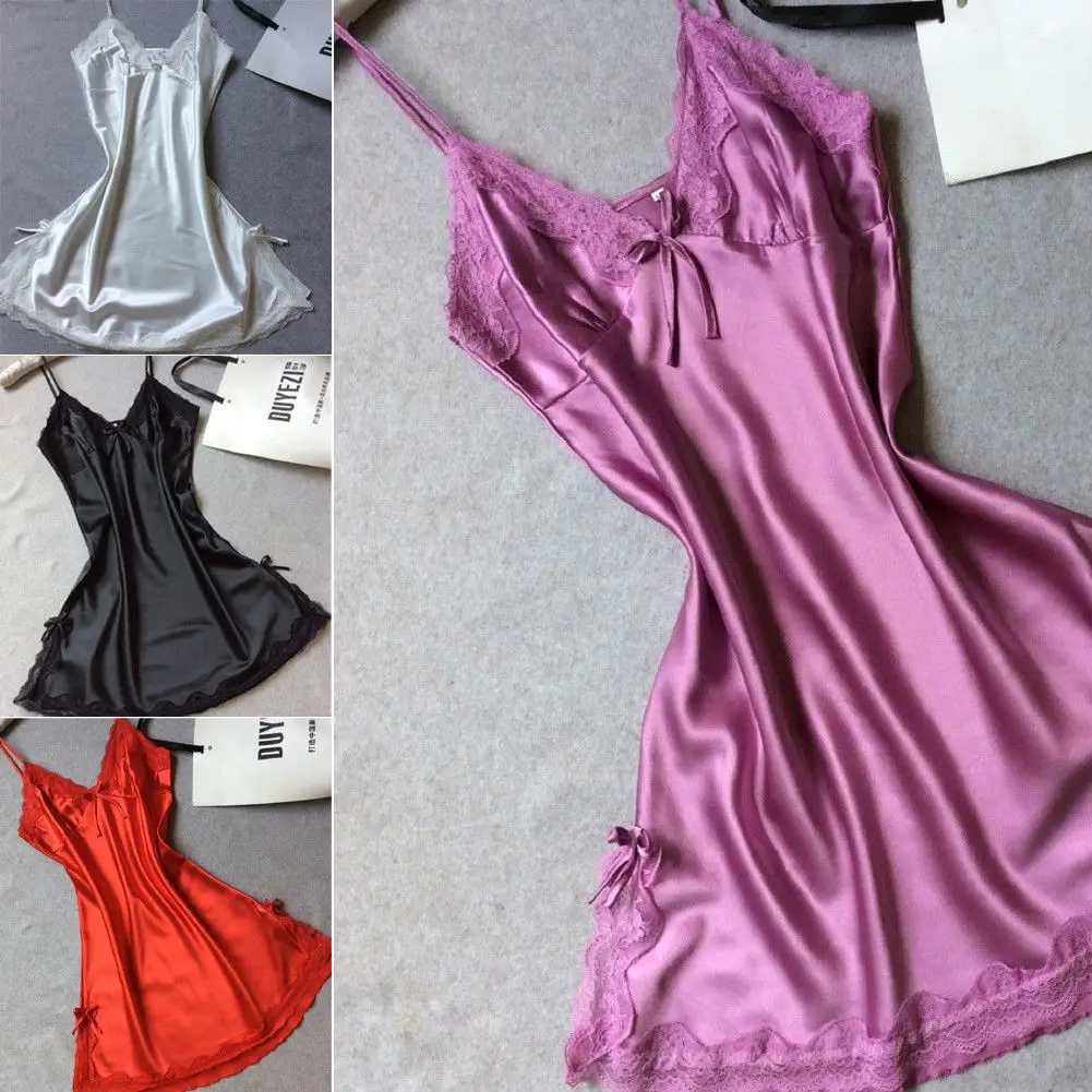 Сексуальная Женская шелковая ночная сорочка Платье Babydoll ночная рубашка Летняя без рукавов