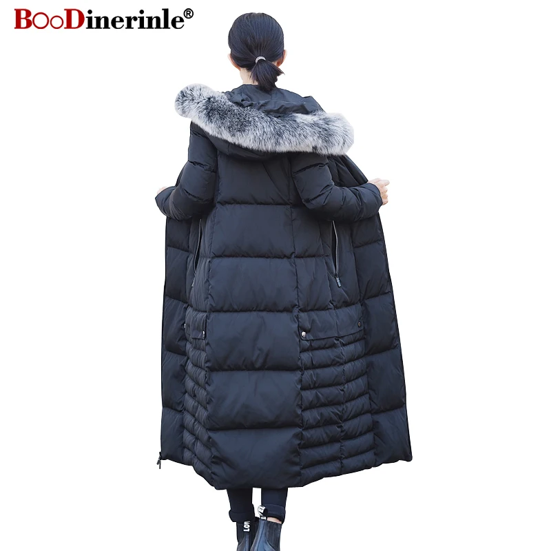 Зимняя куртка для женщин женский воротник из лисьего меха с капюшоном, белый утиный пух, пальто, парка, женская утепленная куртка X-long outaer YR163