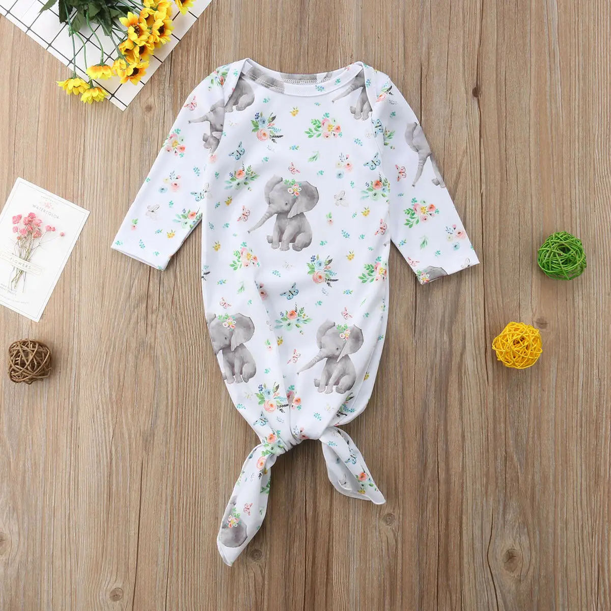 

Infant Baby Girls Long Sleeve Elephant Print Floral Swaddle Wrap Blanket Outfits