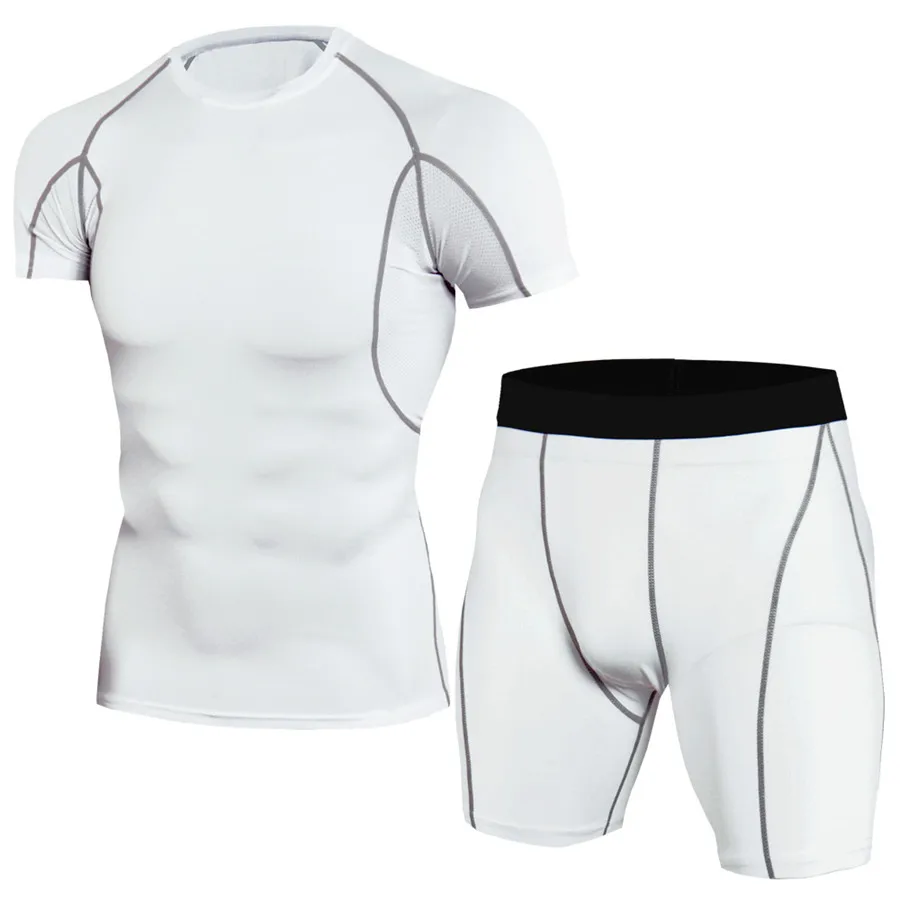 Новые Компрессионные Мужские спортивные костюмы быстросохнущие бегущие наборы мужчин футболка с коротким рукавом+ шорты Joggging спортивный костюм спортивная одежда - Цвет: TK71