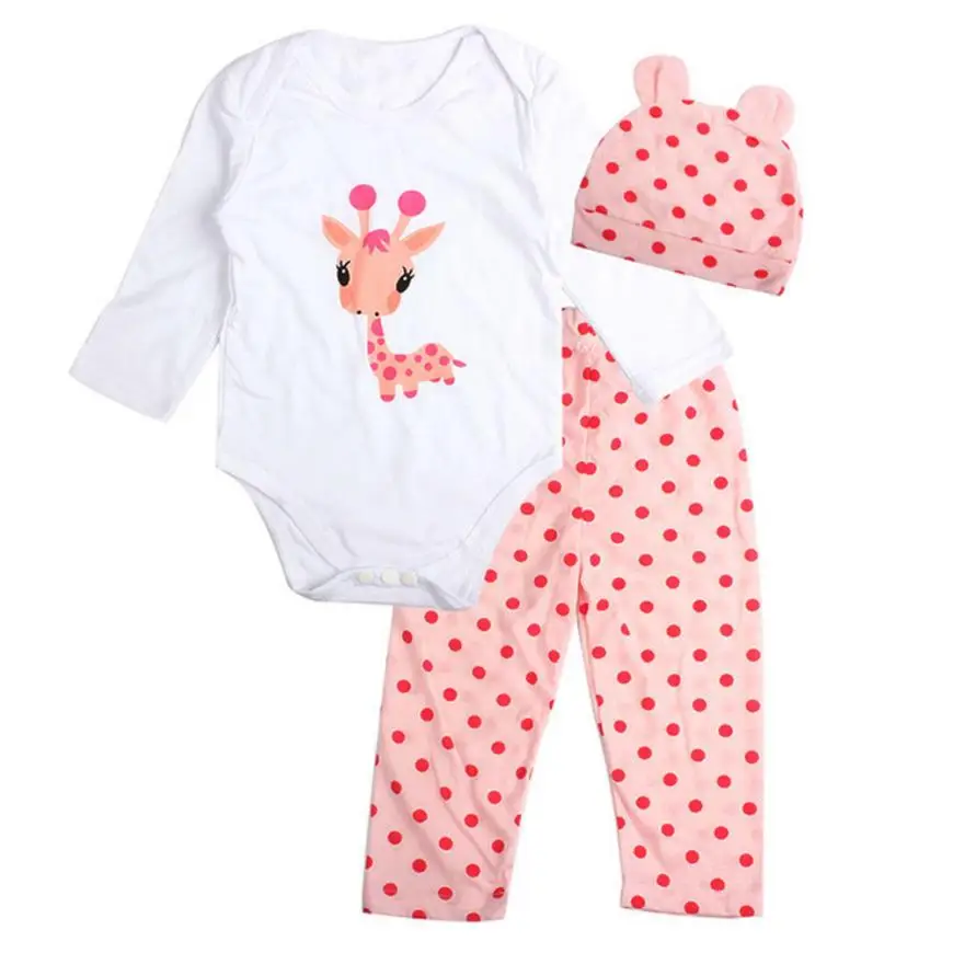

High quality 3pcs Toddler Infant Baby Boy Girl Animal Clothes Set Romper+Pants+Hat Outfits baby clothes soft July 27
