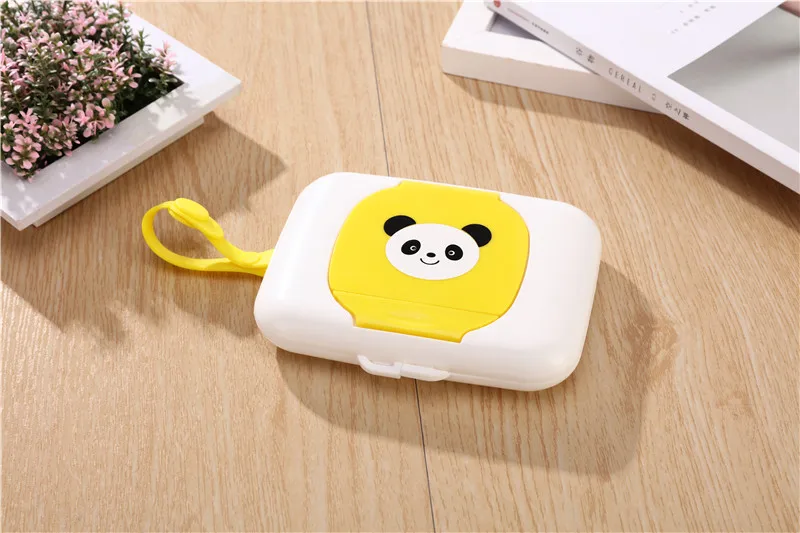 Новая пластиковая коробка для влажных салфеток, коробка для детских тележек для путешествий, портативная прозрачная коробка, Диспенсер, покрытая крышкой, коробки для салфеток - Цвет: Yellow panda
