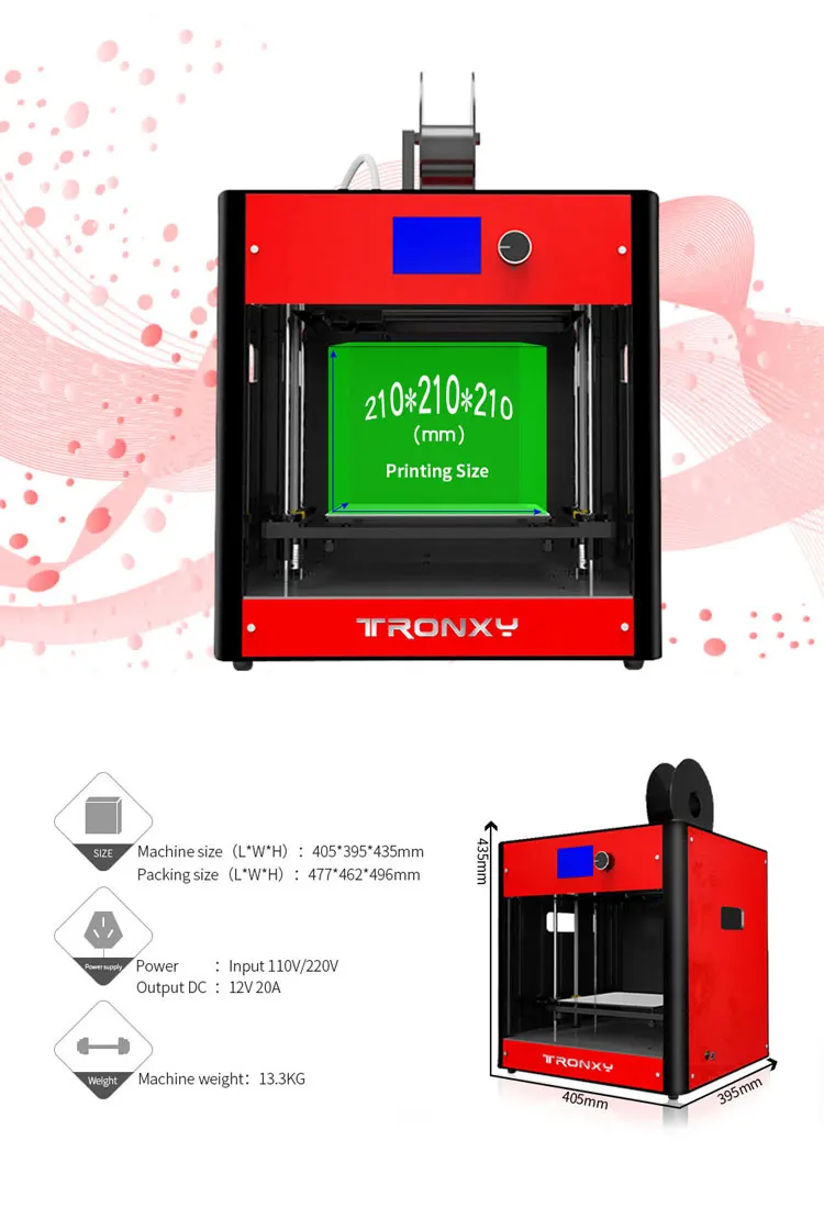 Tronxy C5 интегрированная цельная структура 3d принтер Bulid plate 220*220 мм 3d печать ABS PLA нити