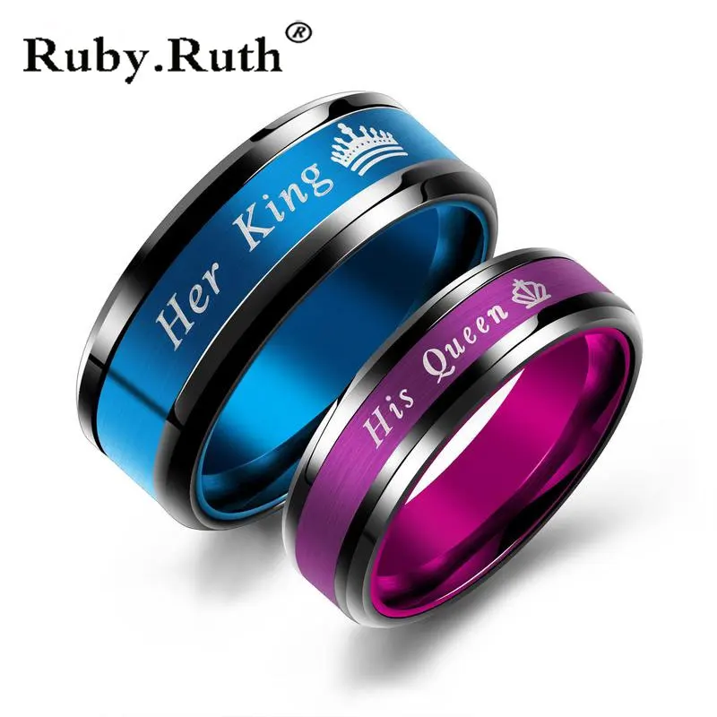 

Trendy Her King & His Queen Custom Crytal Stone Crown Charm Stainless Steel Wedding for Women Men Ring