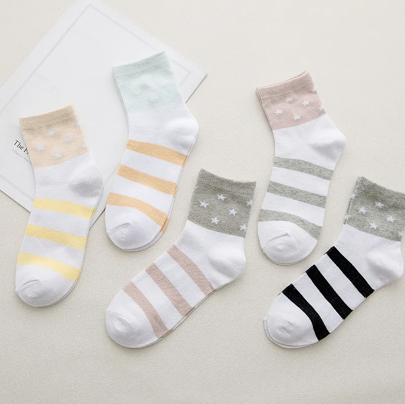 

IOLPR 5 pairs Women Cotton Socks Cute Socks New Print Funny Fashion Casual Harajuku Happy striped Socks women