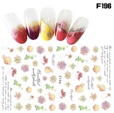1 лист высушенный цветок для ногтей художественные наклейки украшения для ногтей водные пластиковые аксессуары для ногтей 3D наклейки DIY маникюрные наклейки для ногтей - Цвет: F196
