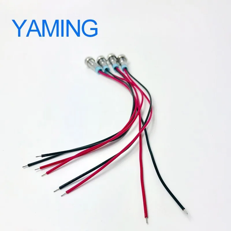 6mm LED Metal Indicator light with 150mm wire waterproof Signal lamp 6V 12V 24V 220V Pilot Seal Bulb red yellow blue green white