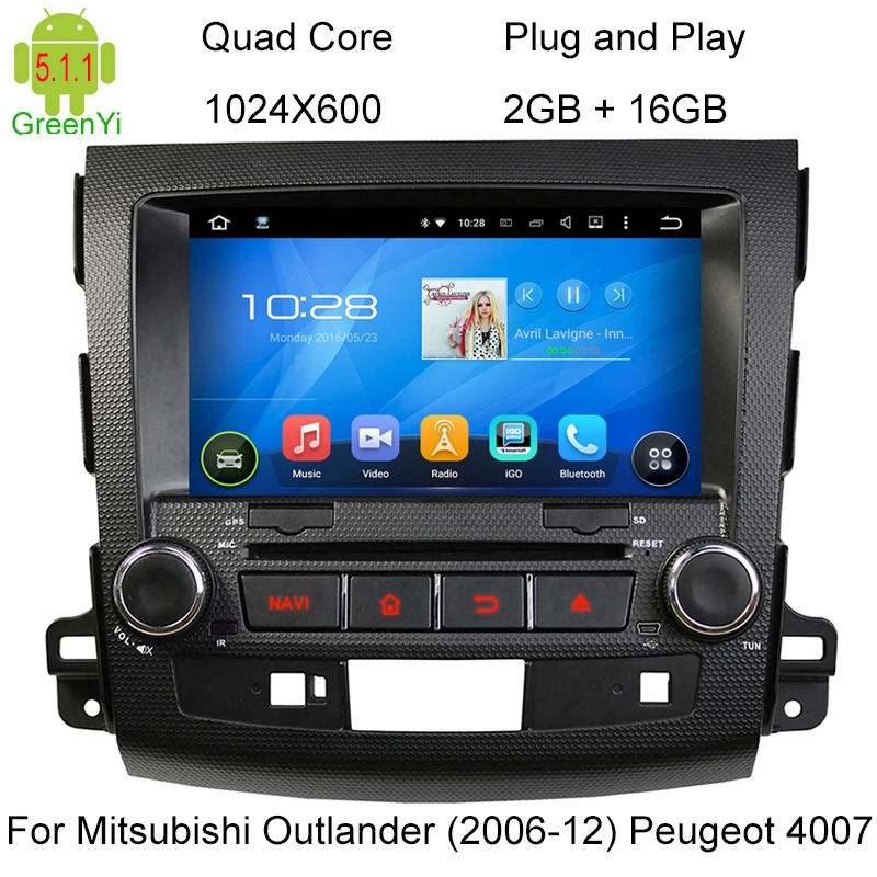  Quad Core Android 5.1.1 Car DVD Player Navigation For MITSUBISHI OUTLANDER PEUGEOT 4007 Car Audio Stereo Multimedia GPS 